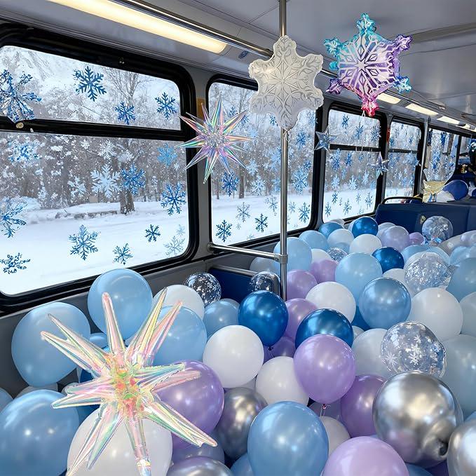 135PCS Purple Blue Balloon Arch Kit with Snowflake and Star Balloons for Winter Party