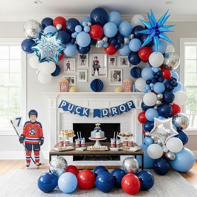 Hockey Birthday Balloon Arch Kit: Red, White, Blue, Star Balloons