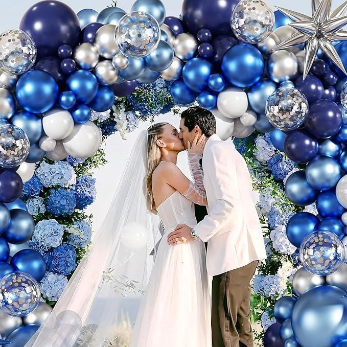 Blue & Silver Balloon Arch Kit: 140-Piece Birthday Wedding Decor