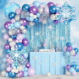 Snowflake Balloon Arch Kit with Blue Purple White Silver Balloons for Frozen Winter Birthday