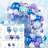 Snowflake Balloon Arch Kit with Blue Purple White Silver Balloons for Frozen Winter Birthday
