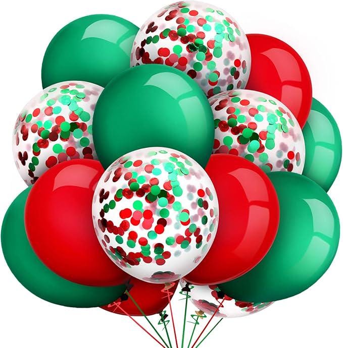50pcs Red and Green Christmas Balloons 12 Inch Confetti Party Decorations