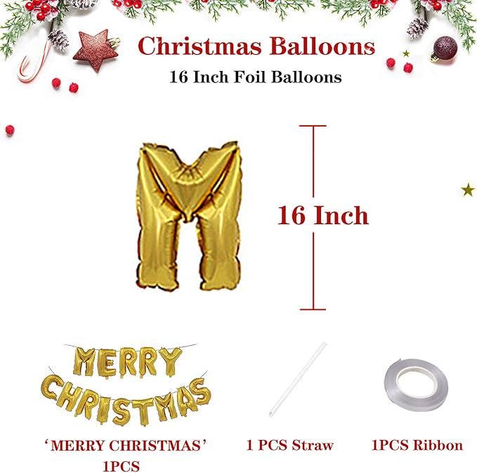 16 Inch Gold Merry Christmas Balloons Banner for Xmas Party Decorations