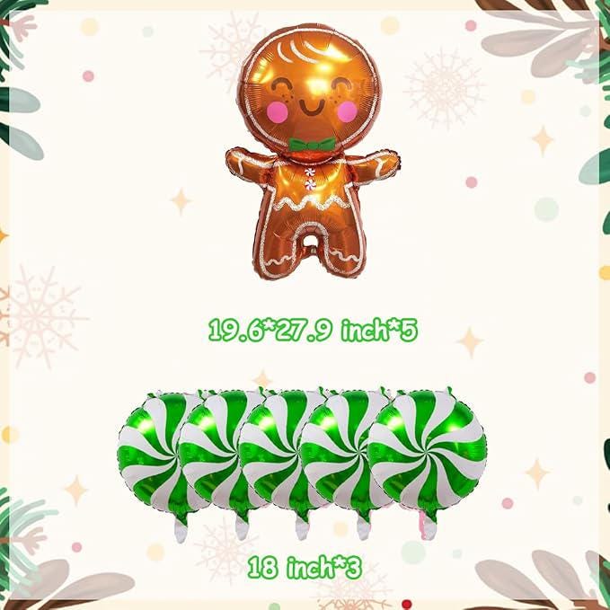 10pcs Gingerbread and Green Candy Cane Balloons for Christmas Decorations