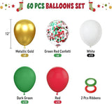60pcs Red Green Gold Christmas Balloons Set for New Year Party Decorations