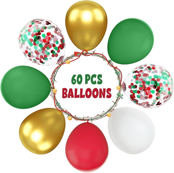 60pcs Red Green Gold Christmas Balloons Set for New Year Party Decorations