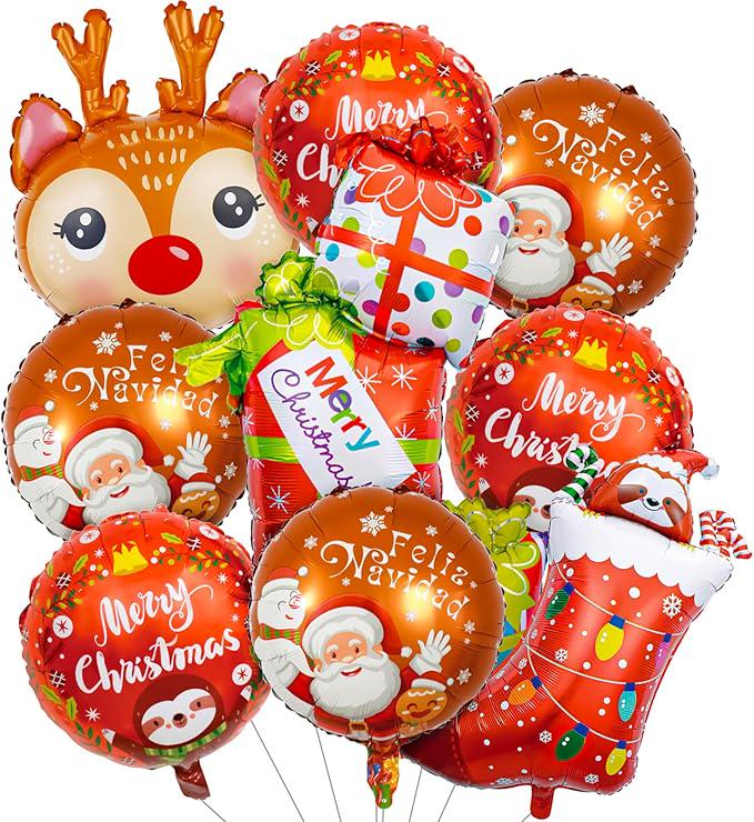 9pcs Christmas Deer and Gift Box Balloons for Xmas Party Decorations