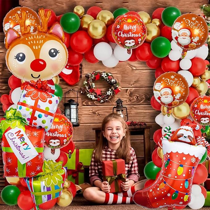 9pcs Christmas Deer and Gift Box Balloons for Xmas Party Decorations