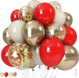 Red and White 12 Inch Balloon Set with Gold Confetti for Party Decorations