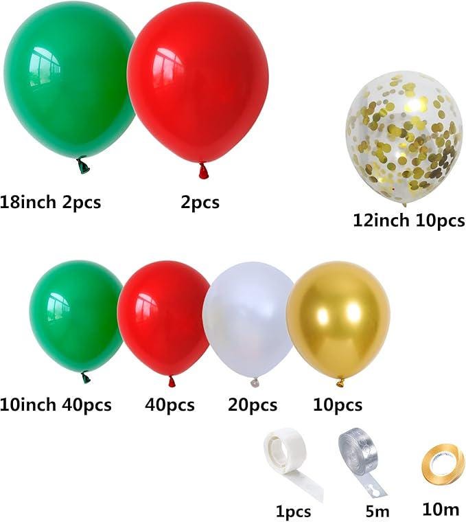 127pcs Red Green White Gold Balloon Garland Kit for Christmas Party Decorations