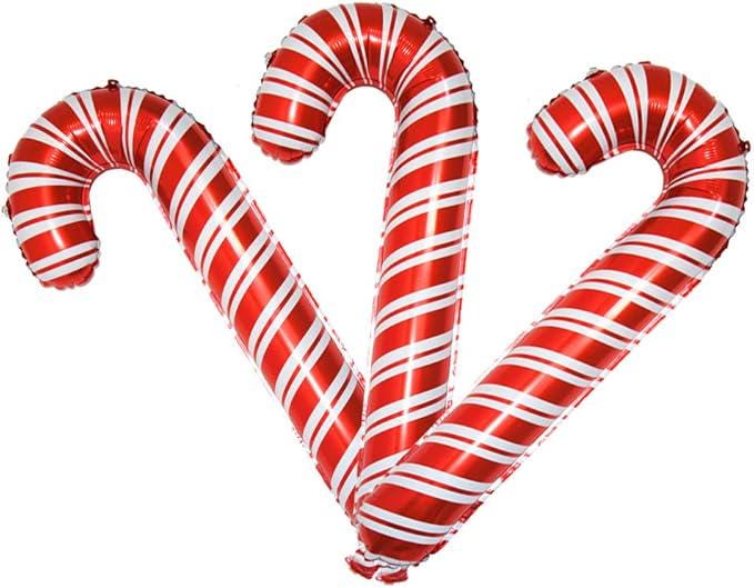 3pcs Christmas Candy Cane Foil Balloons for Holiday and Home Decorations