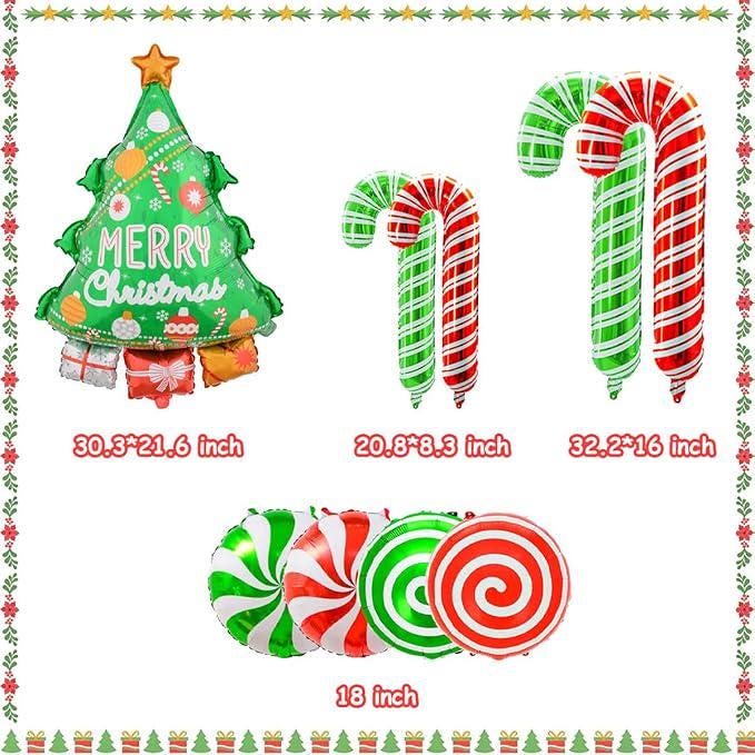 14pcs Xmas Tree and Candy Cane Balloons Set for Christmas Party Decorations