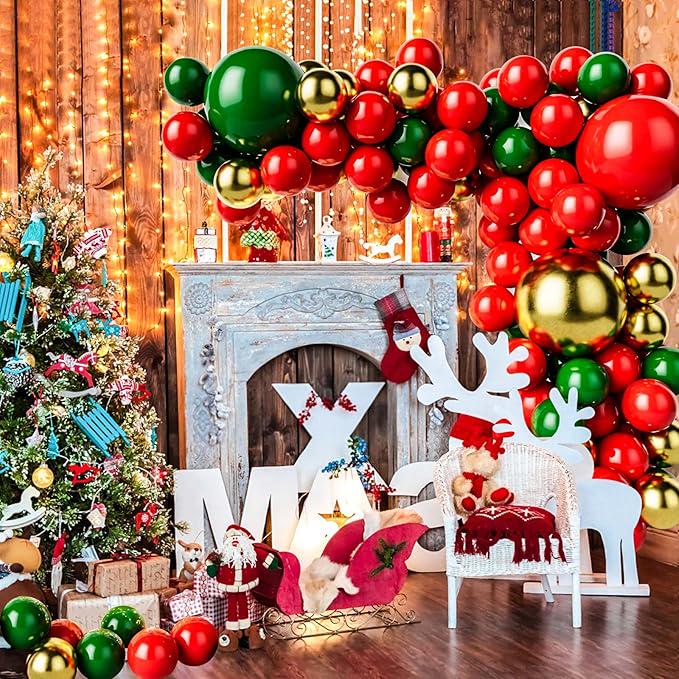 Red Green and Gold Balloons Set for Wedding Birthday and Christmas Decorations
