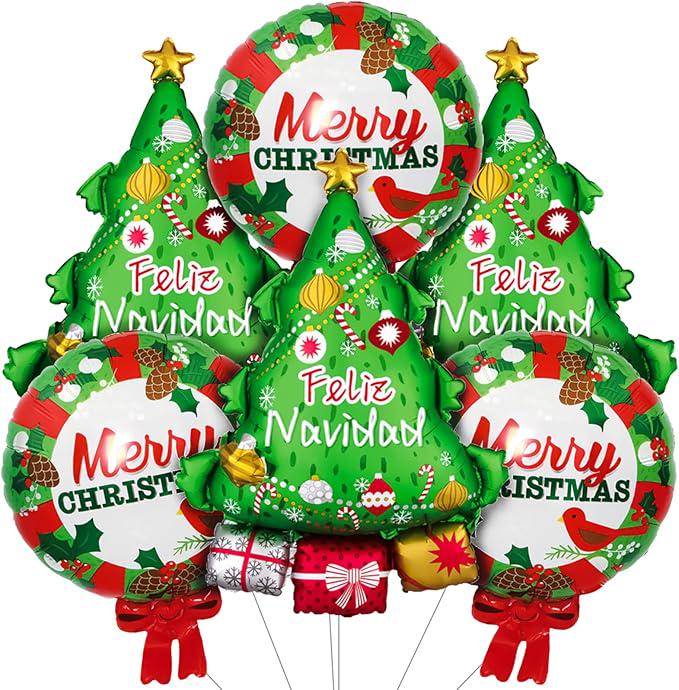 6pcs Christmas Tree and Wreath Foil Balloons for Xmas Party Decorations