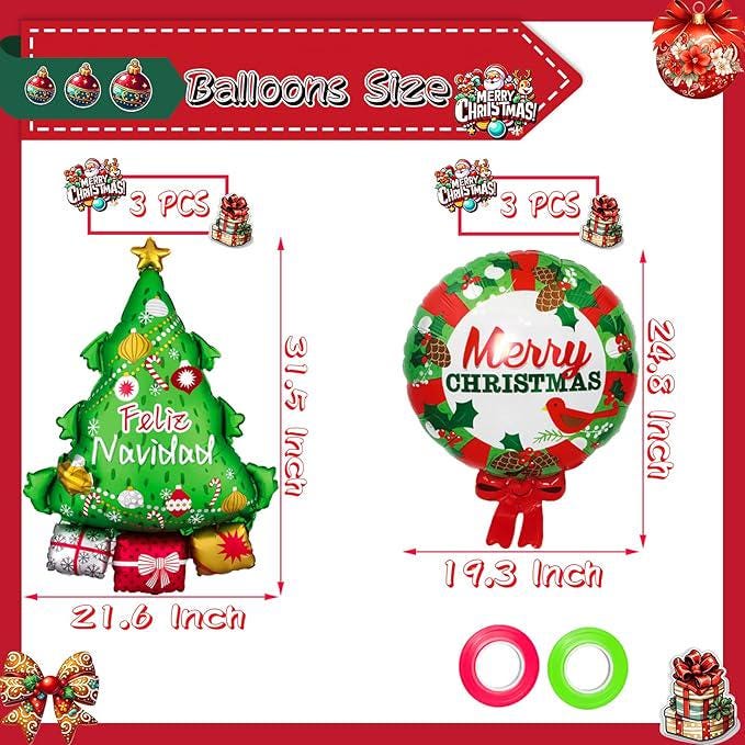 6pcs Christmas Tree and Wreath Foil Balloons for Xmas Party Decorations