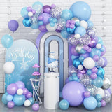 Purple Blue Snowflake Balloon Arch Kit with Silver Confetti for Winter Parties