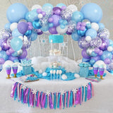 Purple Blue Snowflake Balloon Arch Kit with Silver Confetti for Winter Parties
