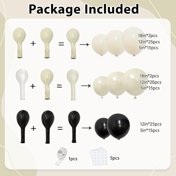 Black & White Balloon Arch Kit with Pearl Cream Beige Balloons for Weddings