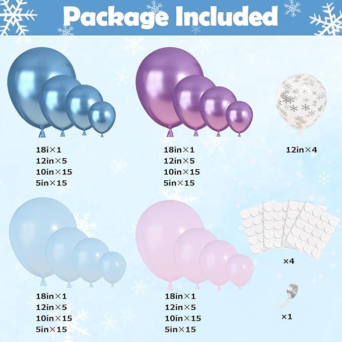 150PCS Blue Purple Frozen Balloon Arch Kit for Birthday Winter Wonderland Party