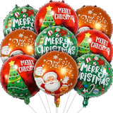 9 PCS Christmas Balloons Set Green Red Brown Round Foil Ball Party Decorations