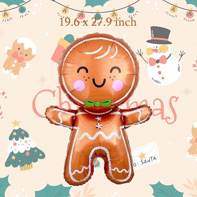 10 PCS Christmas Balloons Set Gingerbread Man Pink Candy Cane Party Decorations