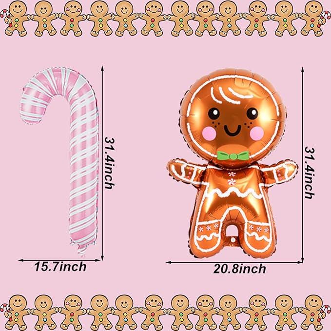 11 PCS Gingerbread Balloons Set Pink Candy Cane Foil Balloons Christmas Decor