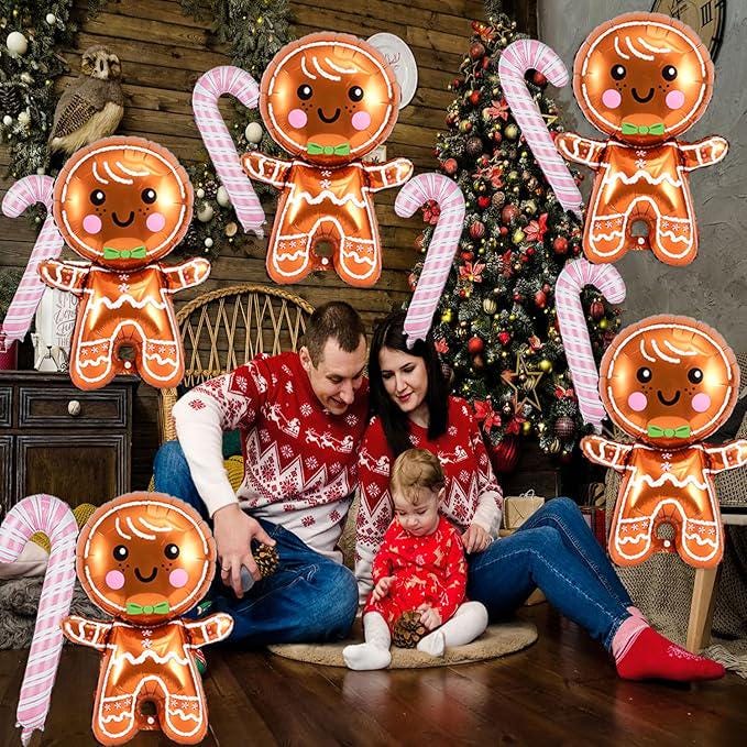 11 PCS Gingerbread Balloons Set Pink Candy Cane Foil Balloons Christmas Decor