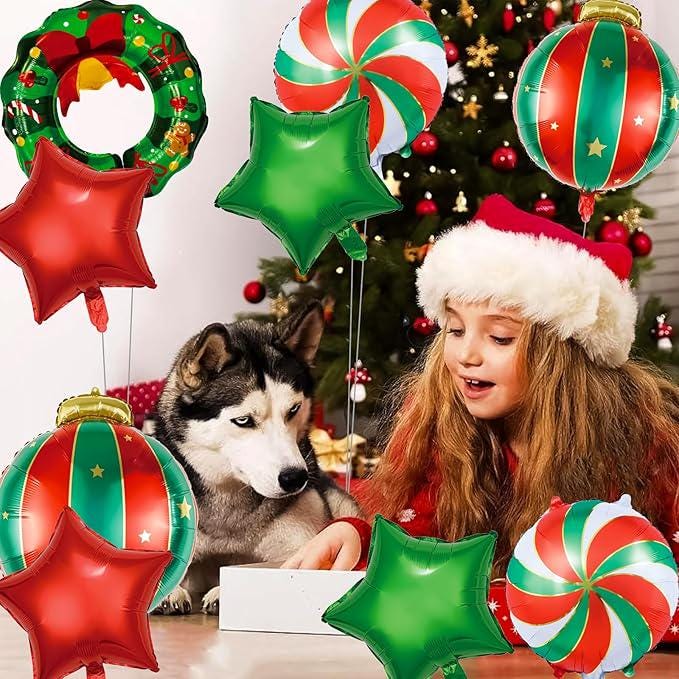 9 PCS Christmas Balloons Set Candy Bell Wreath Star Foil Balloons Party Decor