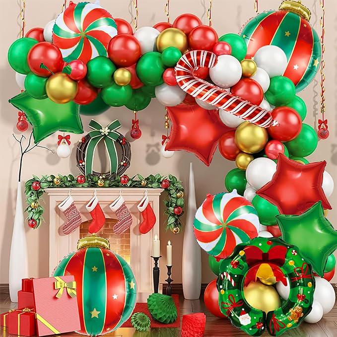 9 PCS Christmas Balloons Set Candy Bell Wreath Star Foil Balloons Party Decor