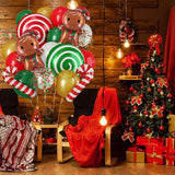 Christmas Balloons Set Red Green Gold Candy Cane Gingerbread Man Party Decor