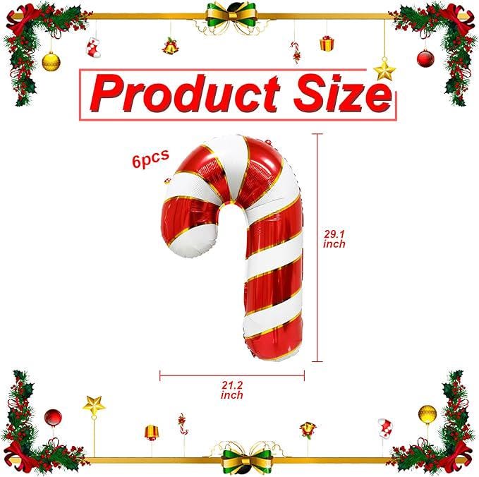 6 PCS Christmas Candy Cane Balloons Red Foil Balloons Holiday Party Decorations