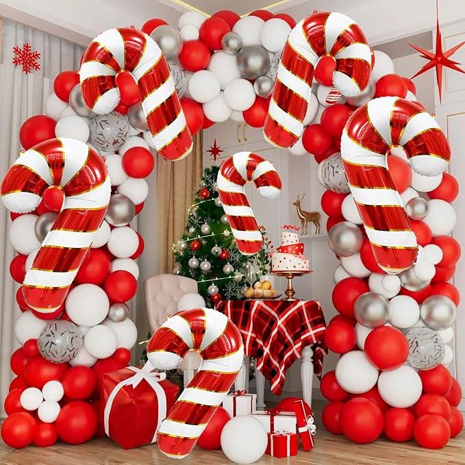6 PCS Christmas Candy Cane Balloons Red Foil Balloons Holiday Party Decorations