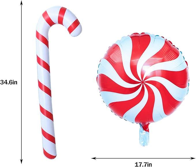 17 PCS Christmas Candy Cane Foil Balloons Set Swirl Lollipop Party Decorations