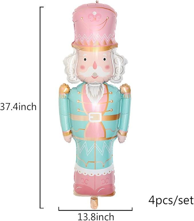 4 PCS Christmas Nutcracker Foil Balloons Set Pink Mint Green Large Party Decor
