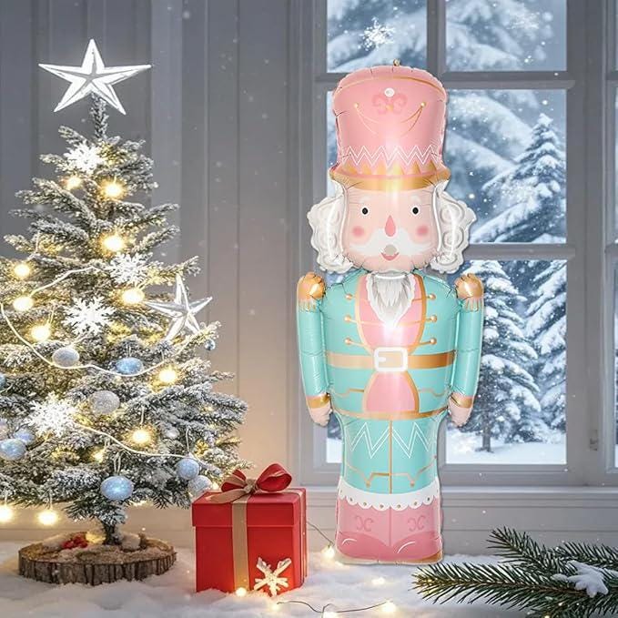 4 PCS Christmas Nutcracker Foil Balloons Set Pink Mint Green Large Party Decor