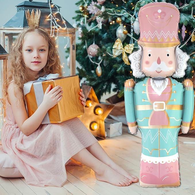 4 PCS Christmas Nutcracker Foil Balloons Set Pink Mint Green Large Party Decor