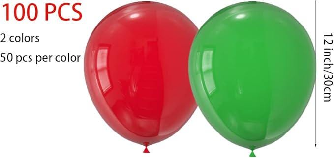 100 PCS 12 Inch Red Green Latex Balloons for Christmas New Year Party Decor
