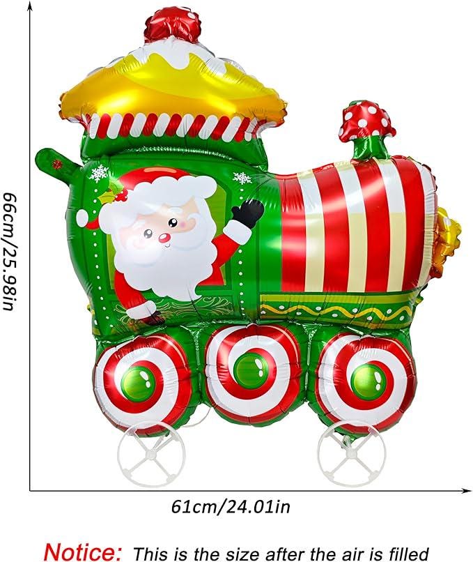 Self Standing Christmas Train Balloon Green Red Foil Balloon Holiday Party Decor
