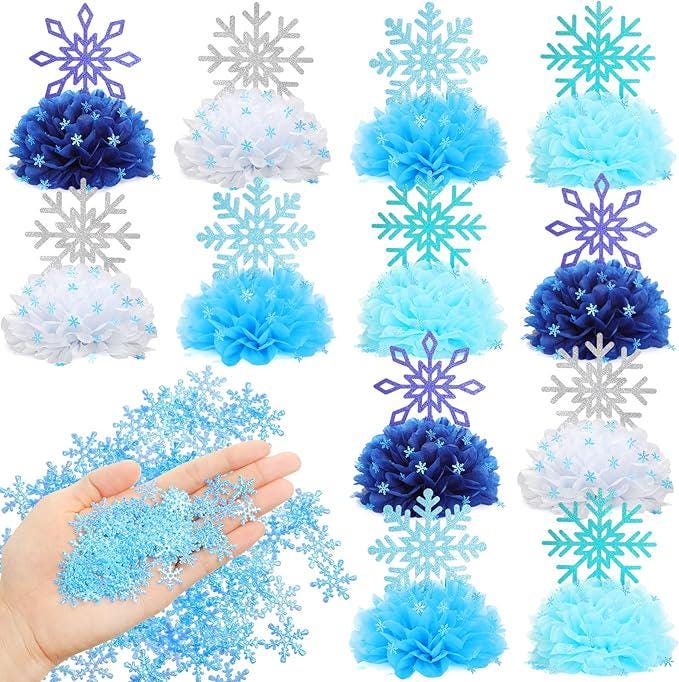 Snowflake Winter Table Centerpieces 12 Sets 25pcs Double-Sided Honeycomb Party Decor