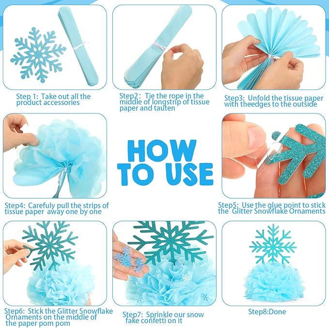 Snowflake Winter Table Centerpieces 12 Sets 25pcs Double-Sided Honeycomb Party Decor