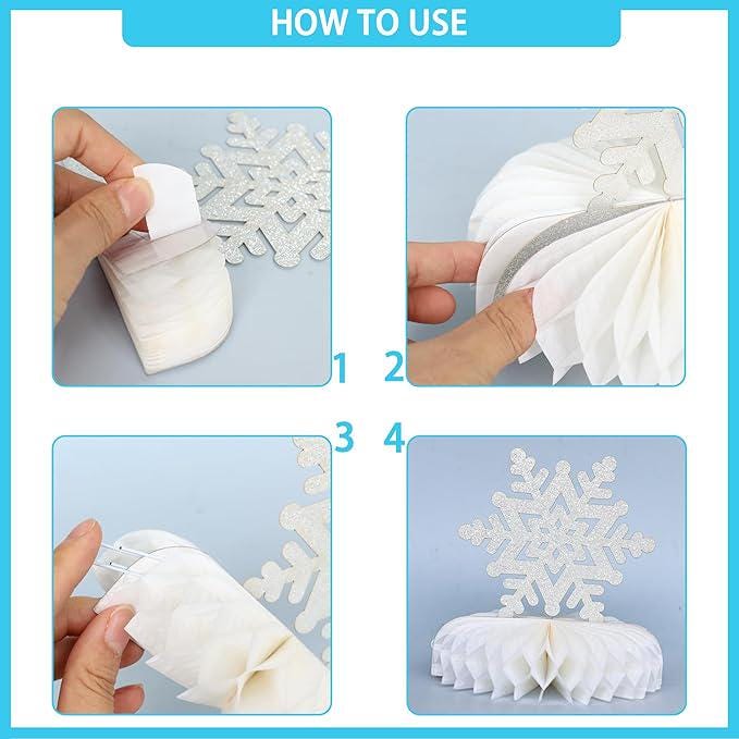 Snowflake Honeycomb Table Centerpieces 6pcs Blue Silver Decorations for Winter Party