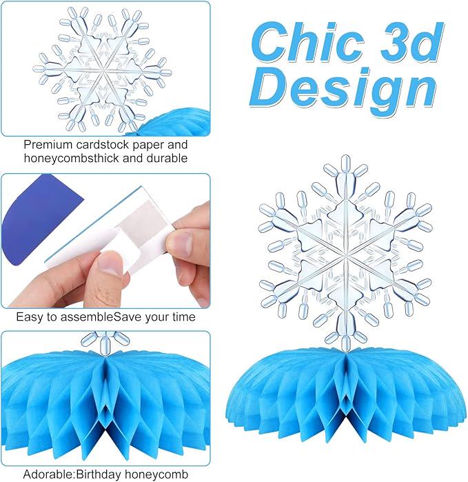 Frozen Winter Wonderland Table Centerpieces 8pcs Snowflake Honeycomb Party Decorations