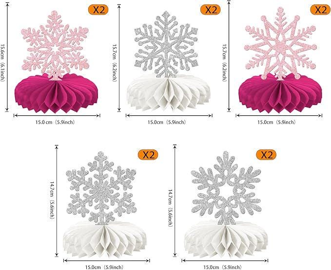 Frozen Winter Wonderland Table Centerpieces 10pcs Silver Pink Snowflake Party Decor