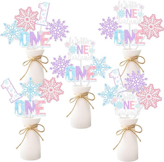 Winter Onederland 1st Birthday Centerpiece Sticks 24pcs Snowflake Table Decorations Girl