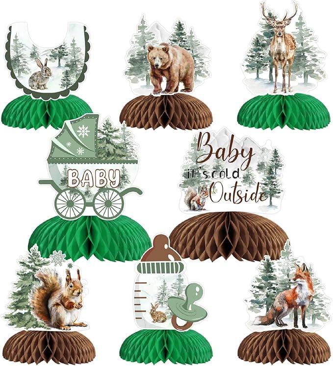 Winter Woodland Baby Shower Table Centerpieces 8pcs Honeycomb Wild Animal Decorations
