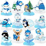 Winter Arctic Animal Table Centerpieces 12pcs Honeycomb Decorations for Birthday Party