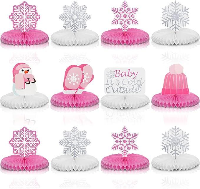 Baby It’s Cold Outside Baby Shower Table Centerpieces 12pcs Pink White Snowflake Decor