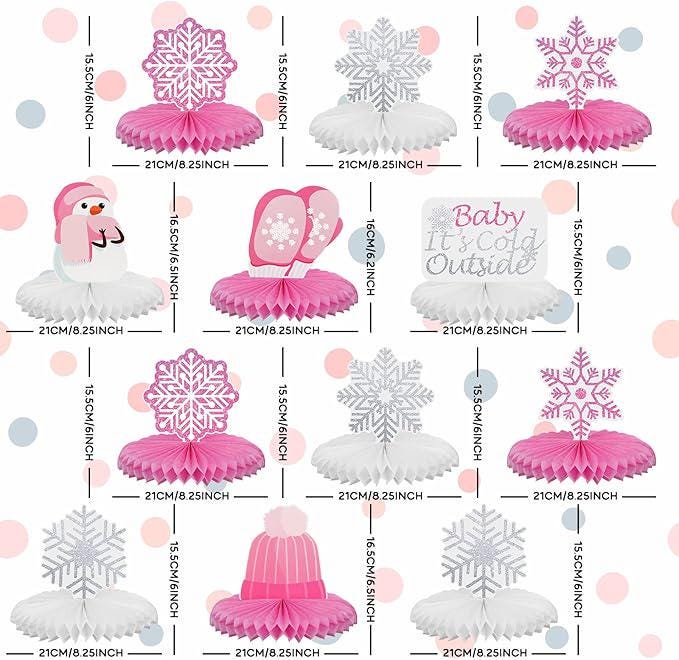 Baby It’s Cold Outside Baby Shower Table Centerpieces 12pcs Pink White Snowflake Decor