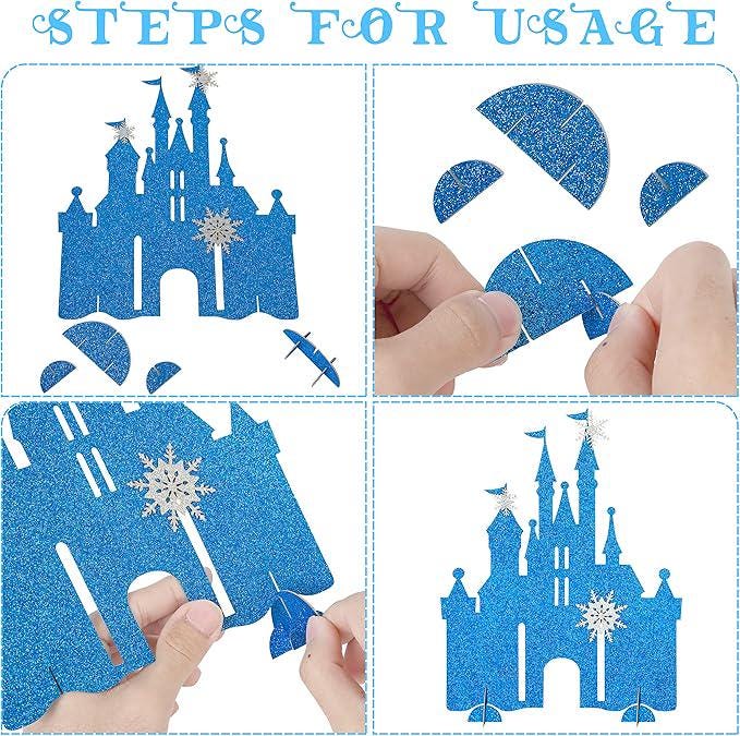 Frozen Castle Table Centerpiece Glitter Winter Snowflake Decorations for Girls Birthday Party