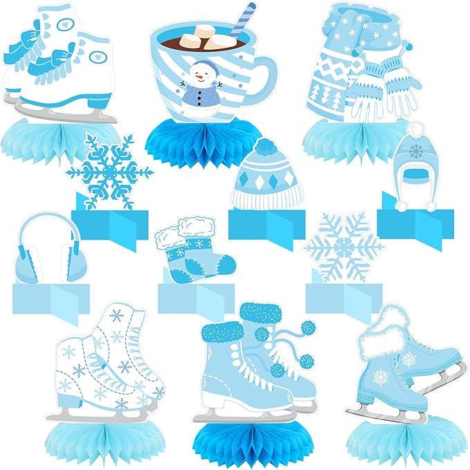 Ice Skating Party Table Centerpieces 12pcs Honeycomb 3D Winter Birthday Party Decor